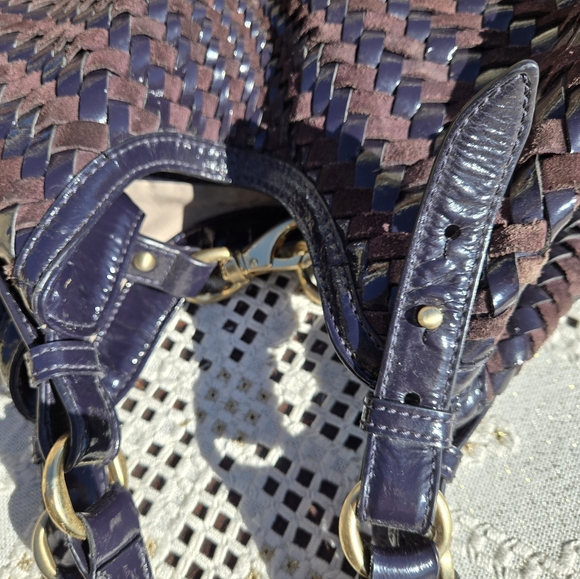 Cole Haan Genevieve Woven Leather and Suede Purple Handbag - Picture 9 of 12